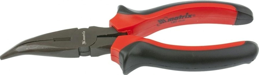 Длинногубцы MATRIX "Black Nickel" 180 мм, изогнутые, двухкомпонентные рукоятки 17460 [17460]