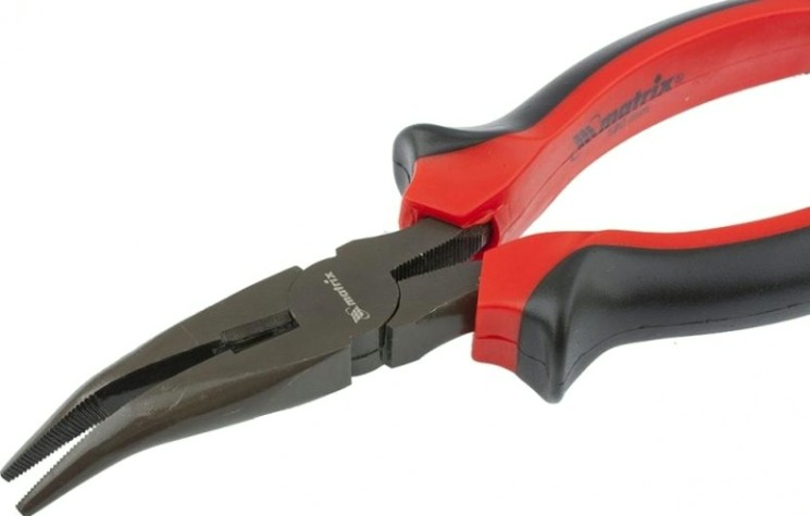 Длинногубцы MATRIX "Black Nickel" 200 мм, изогнутые, двухкомпонентные рукоятки 17462 [17462]