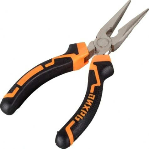 Длинногубцы ВИХРЬ 160 мм прямые, никелированные, двухкомпонентные рукоятки [73/6/3/10]