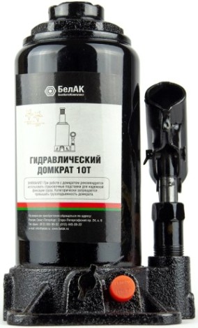 Домкрат бутылочный БелАК 10 тонн TUV 2 клапана, 200/390 мм (БАК.00032) [БАК.00032]