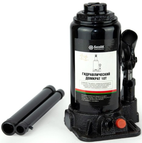 Домкрат бутылочный БелАК 10 тонн TUV 2 клапана, 200/390 мм (БАК.00032) [БАК.00032]