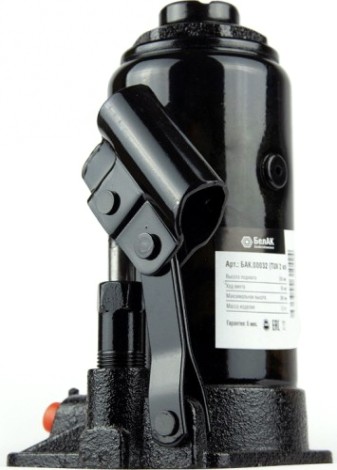 Домкрат бутылочный БелАК 10 тонн TUV 2 клапана, 200/390 мм (БАК.00032) [БАК.00032]