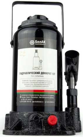Домкрат бутылочный БелАК 15 тонн TUV 2 клапана, 225/435 мм (БАК.00034) [БАК.00034]