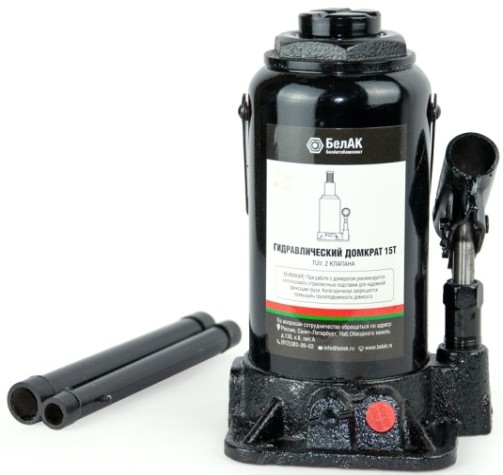 Домкрат бутылочный БелАК 15 тонн TUV 2 клапана, 225/435 мм (БАК.00034) [БАК.00034]