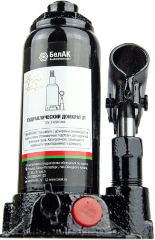Домкрат бутылочный БелАК 3 тонны TUV 2 клапана, 170/345 мм (БАК.00027) [БАК.00027]