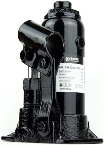 Домкрат бутылочный БелАК 3 тонны TUV 2 клапана, 170/345 мм (БАК.00027) [БАК.00027]