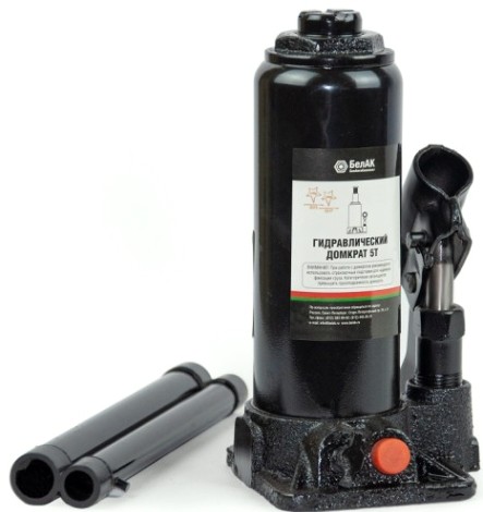 Домкрат бутылочный БелАК 5 тонн TUV 2 клапана, 190/380 мм (БАК.00029) [БАК.00029]