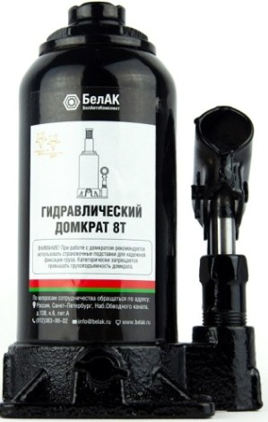 Домкрат бутылочный БелАК 8 тонн 195/385 мм (БАК.00044) [БАК.00044]