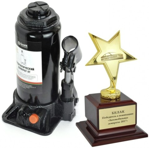 Домкрат бутылочный БелАК 8 тонн TUV 2 клапана, 195/390 мм (БАК.00031) [БАК.00031]