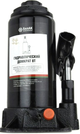 Домкрат бутылочный БелАК 8 тонн TUV 2 клапана, 195/390 мм (БАК.00031) [БАК.00031]