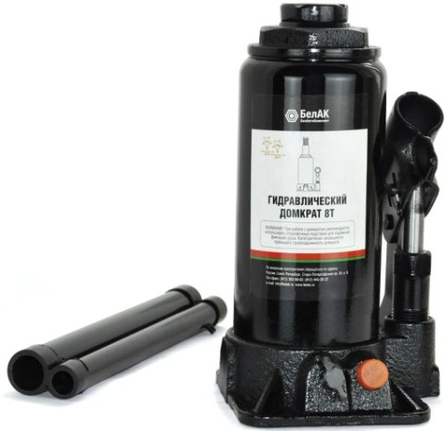 Домкрат бутылочный БелАК 8 тонн TUV 2 клапана, 195/390 мм (БАК.00031) [БАК.00031]