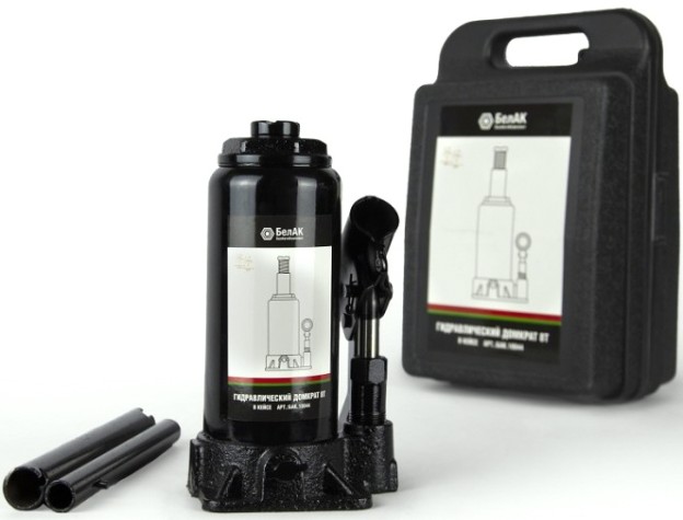 Домкрат бутылочный БелАК 8 тонн в кейсе, 195/385 мм (БАК.10044) [БАК.10044]