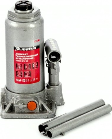 Домкрат бутылочный MATRIX 5 т, h подъема 197–382 мм, в пласт. Кейсе [50776]