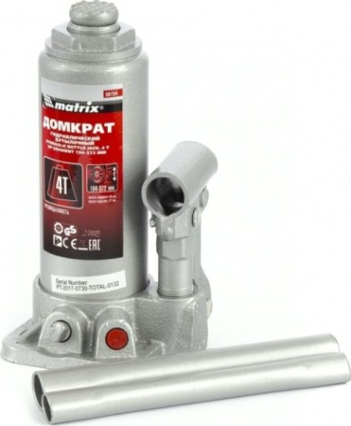 Домкрат бутылочный MATRIX MASTER 4 тонны в пластиковом кейсе (194/372 мм) 50754 [50754]