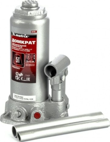 Домкрат бутылочный MATRIX MASTER 5 тонн в пластиковом кейсе (216/413 мм) 50756 [50756]