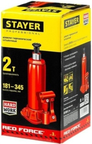 Домкрат бутылочный STAYER 43160- 2 "RED FORCE" (2 т - 181/345 мм) [43160-2_z01]