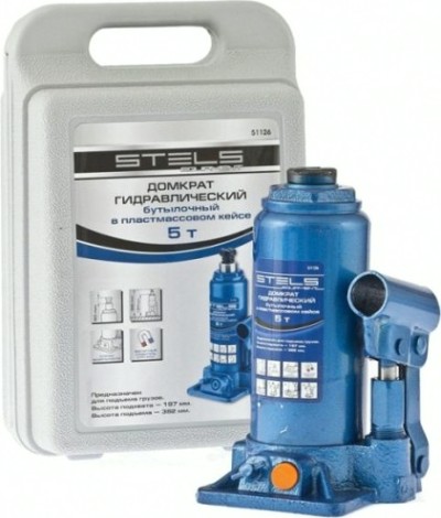 Домкрат бутылочный STELS 5 тонн (197/382 мм) в пластиковом кейсе 51126 [51126]
