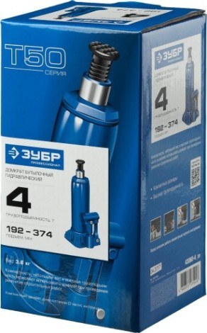 Домкрат бутылочный ЗУБР Профессионал 4т гидравлический [43060-4_z01]