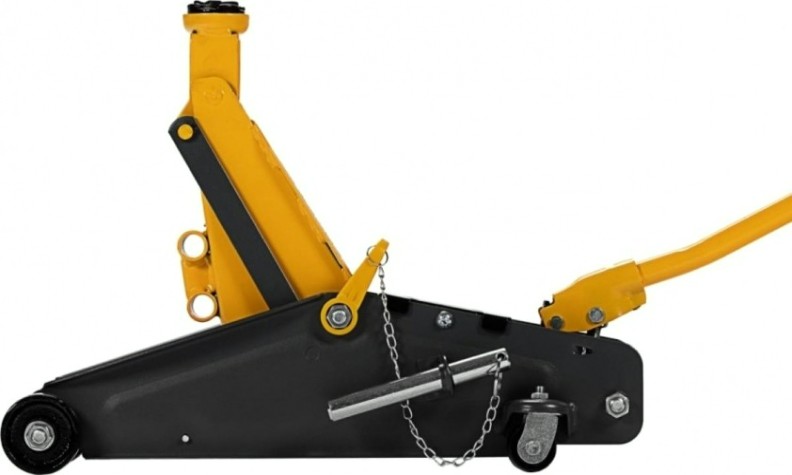 Домкрат подкатной DENZEL 2,8т. с фиксатором, 135-385 мм, в кейсе [51156]