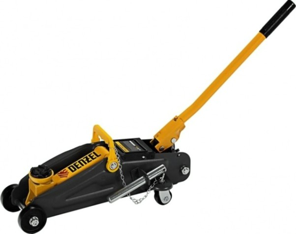 Домкрат подкатной DENZEL 2т, с фиксатором, 130-330 мм, в кейсе [51154]