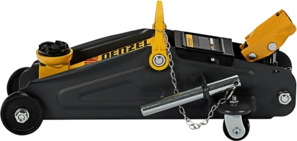 Домкрат подкатной DENZEL 2т, с фиксатором, 130-330 мм, в кейсе [51154]