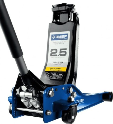 Домкрат подкатной ЗУБР Х85 "ПРОФЕССИОНАЛ" 2,5 т - 75/515 мм, "низкий подхват" 43051-3 [43051-3_z01]