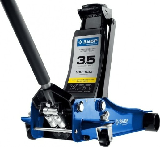 Домкрат подкатной ЗУБР Х90 "ПРОФЕССИОНАЛ" 3,5 т - 100/533 мм, "быстрый подъем" 43054-3.5 [43054-3.5]
