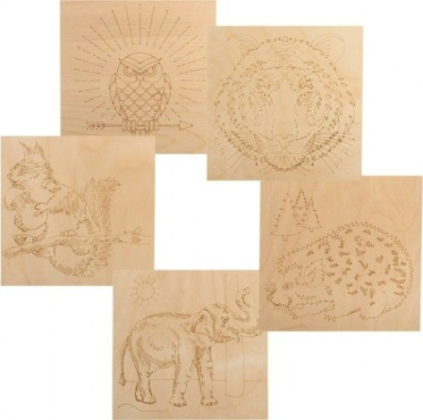 Доска для выжигания REXANT ДВ0928 «животные», 150х150 мм, набор 5 шт. (белка/слон/со [12-0928]