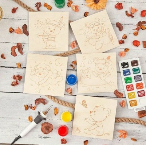 Доска для выжигания REXANT ДВ0931 «мишки», 150х150 мм, 5 шт [12-0931]