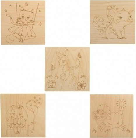 Доска для выжигания REXANT ДВ0933 «малыши зверята», 150х150 мм, 5 шт. [12-0933]