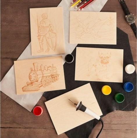 Доска для выжигания REXANT ДВ0938 «набор №3» (воин/динозавр/собака/машина/без рисунк [12-0938]