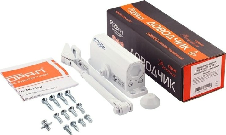 Доводчик дверной НОРА-М 2S-F морозостойкий с фиксацией "Белый" [4706]