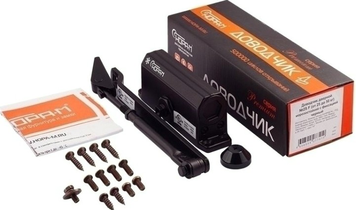 Доводчик дверной НОРА-М 2S-F морозостойкий с фиксацией "Черный" [16220]