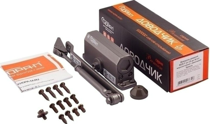 Доводчик дверной НОРА-М 2S-F морозостойкий с фиксацией "Графит/Бронза" [13720]