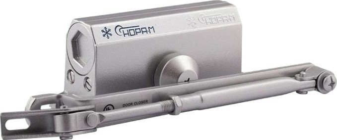 Доводчик дверной НОРА-М 2S-F морозостойкий с фиксацией "Серебро" [4707]