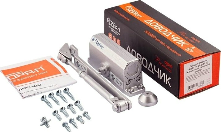 Доводчик дверной НОРА-М 2S-F морозостойкий с фиксацией "Серебро" [4707]