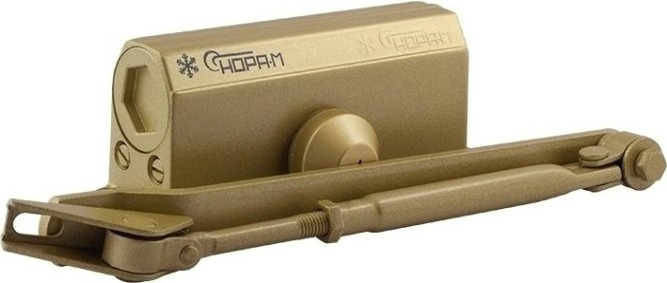 Доводчик дверной НОРА-М 2S-F морозостойкий с фиксацией "Золото" [13707]