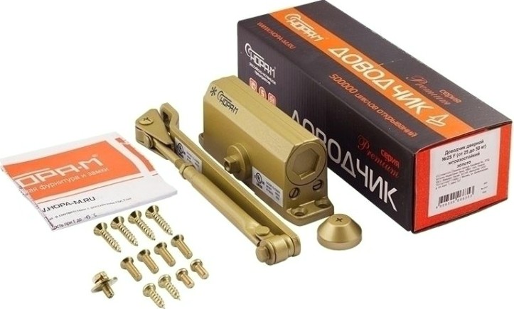 Доводчик дверной НОРА-М 2S-F морозостойкий с фиксацией "Золото" [13707]