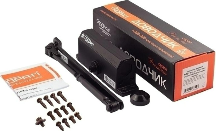 Доводчик дверной НОРА-М 3S-F бол. морозостойкий с фиксацией "Черный" [16222]