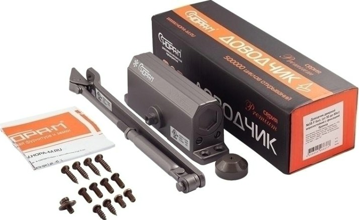 Доводчик дверной НОРА-М 3S-F бол. морозостойкий с фиксацией "Графит" [13722]