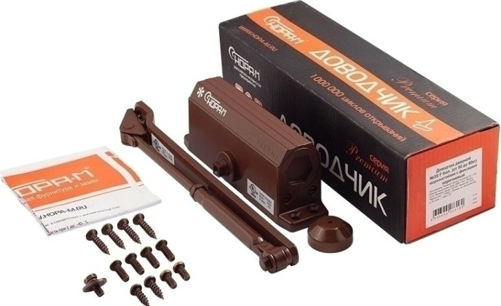 Доводчик дверной НОРА-М 3S-F бол. морозостойкий с фиксацией "Коричневый" [16057]