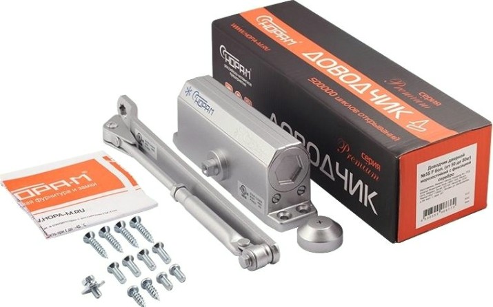 Доводчик дверной НОРА-М 3S-F бол. морозостойкий с фиксацией "Серебро" [5226]