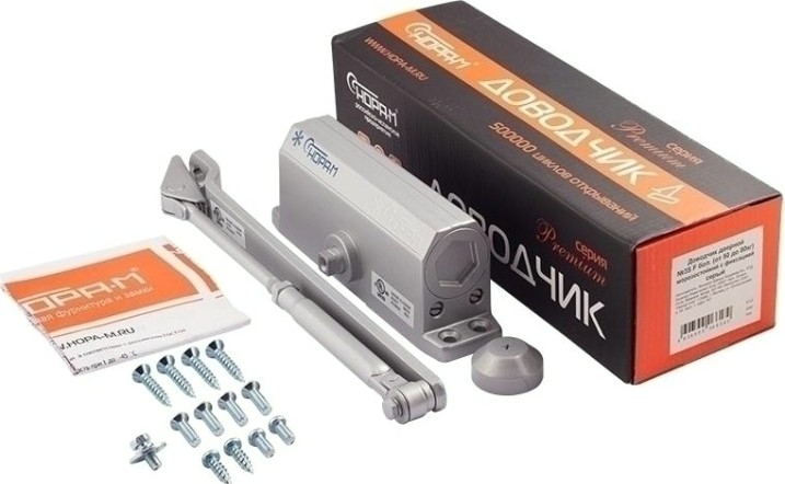 Доводчик дверной НОРА-М 3S-F бол. морозостойкий с фиксацией "Серый" [13721]