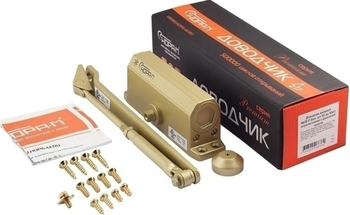 Доводчик дверной НОРА-М 3S-F бол. морозостойкий с фиксацией "Золото" [13705]