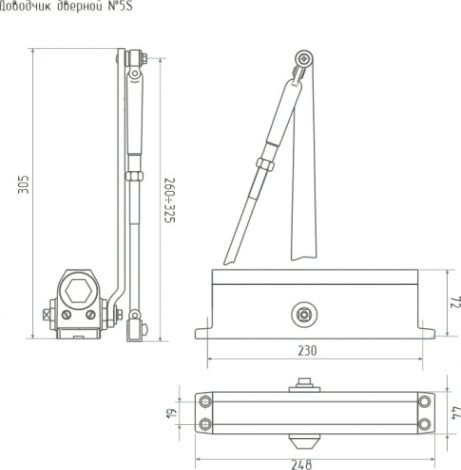 Доводчик дверной НОРА-М 5S морозостойкий "Золото" [5006]