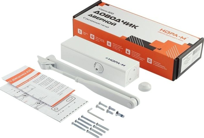 Доводчик дверной НОРА-М 820 с рычажной тягой "Белый" [19270]