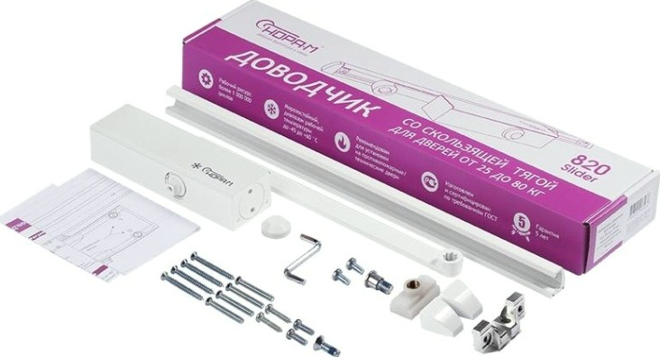 Доводчик дверной НОРА-М 820 Slider со скользящей тягой "Белый" [18834]