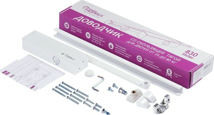 Доводчик дверной НОРА-М 830 Slider со скользящей тягой "Белый" [18837]