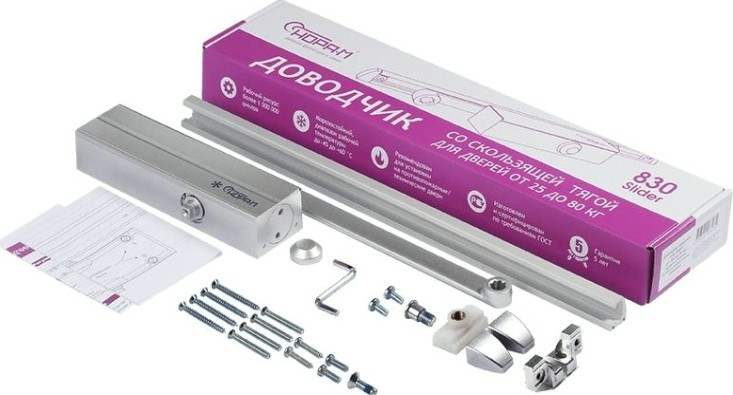 Доводчик дверной НОРА-М 830 Slider со скользящей тягой "Серебро" [18839]