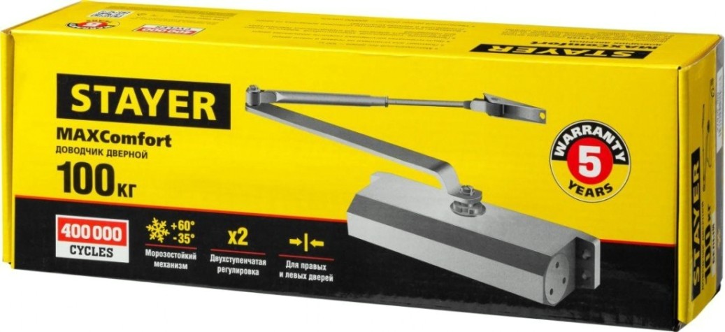 Доводчик дверной STAYER MASTER для дверей массой до 100 кг, белый [37916-100]